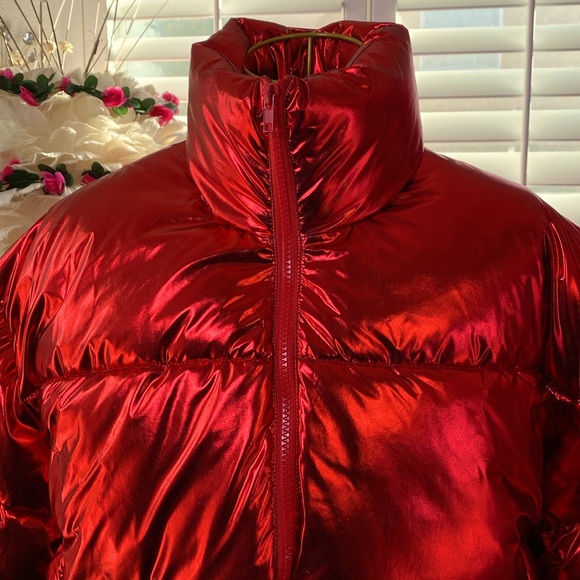 Red Metallic Puffer Jacket - Picture 2 of 5